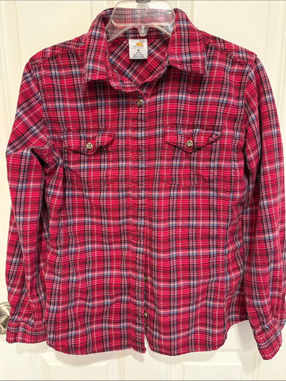 Carhartt Women's Red Plaid Shirt with Orange Logo
